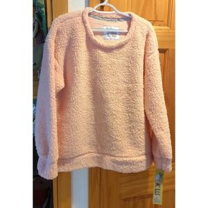 NEW Muk Luks Sweater Womens XL Sherpa Fleece Pullover Baby Pink